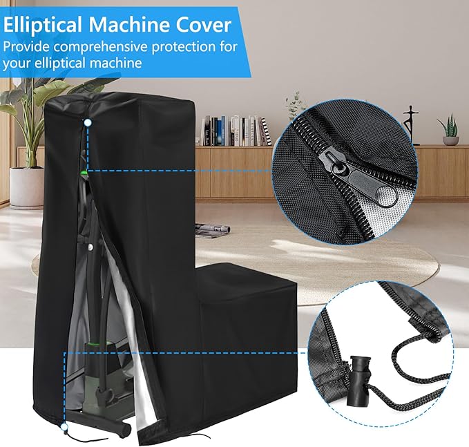 Elliptical Cover Elliptical Exercise Machine Cover for Indoor & Outdoor Home Elliptical Fitness Machine Protective Cover Waterproof & Dustproof Black
