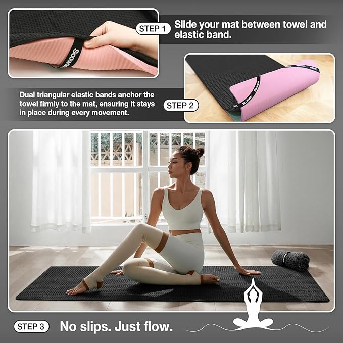Hot Yoga Towel 2 Pack Yoga Mat Towels Microfiber Yoga Towels for Hot Yoga Non Slip Absorbent Anti-Slip Cover Hot Pilates Exercise Fitness 24 inch X 72 inch Black