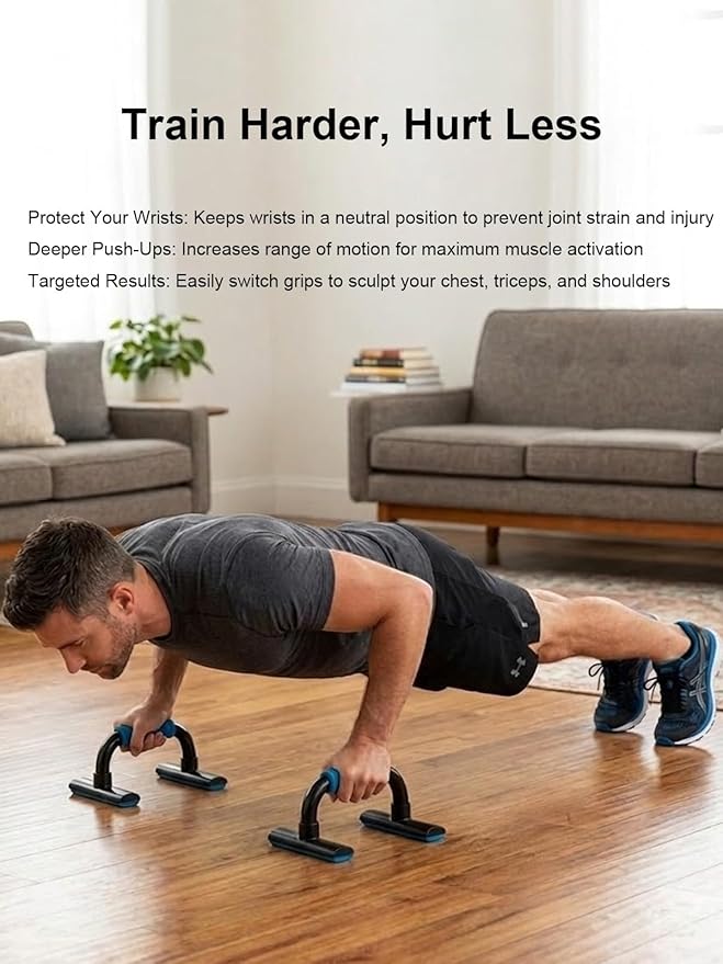Push Up Bars Strength Training - Pushup Handles With Rubber Grip, Home Fitness Equipment with Anti-Slip Sturdy Structure Floor Workouts Push Up Stands for Man Women