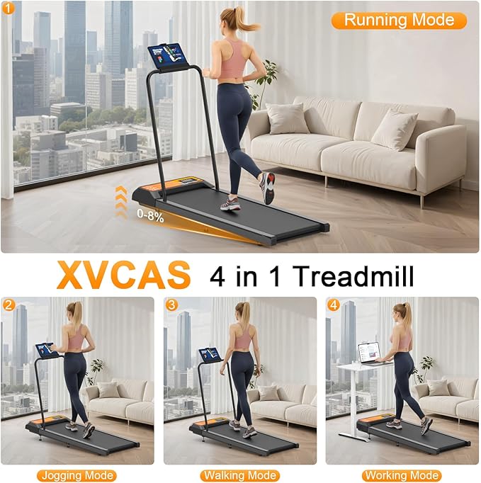 Walking Treadmill Pad with Handle Bar, Silent Fitness Equipment, Treadmill with 4-in-1 Modes, Easy Assembly, Portable Home Gym Equipment