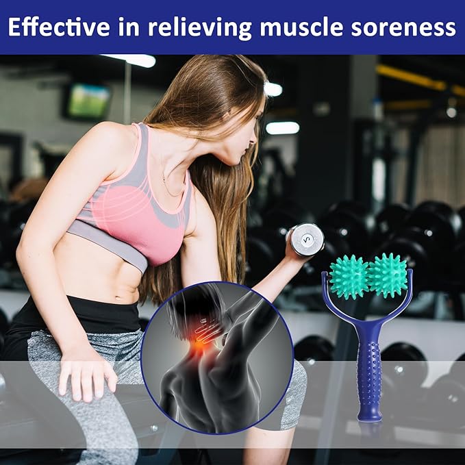Spiky Massage Balls Rollers with Dual Ball Design, Manual Massage Stick with Ergonomic Handle, Lightweight and Portable Point Muscle Massages Tool Pain Relief for Back Neck Shoulder Leg