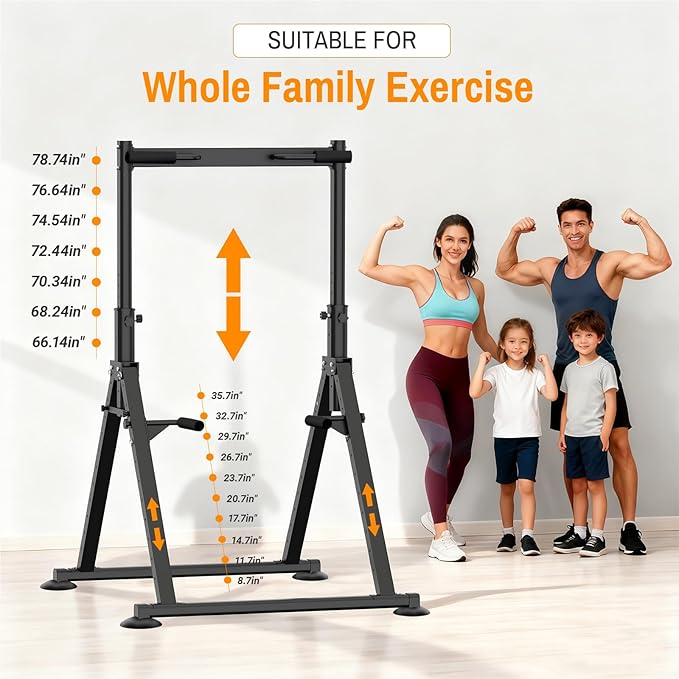 Foldable Power Tower Dip Station Pull Up Bar, Multifunction Triangular Structure Pull Up Station Home Gym Strength Training Workout Equipment