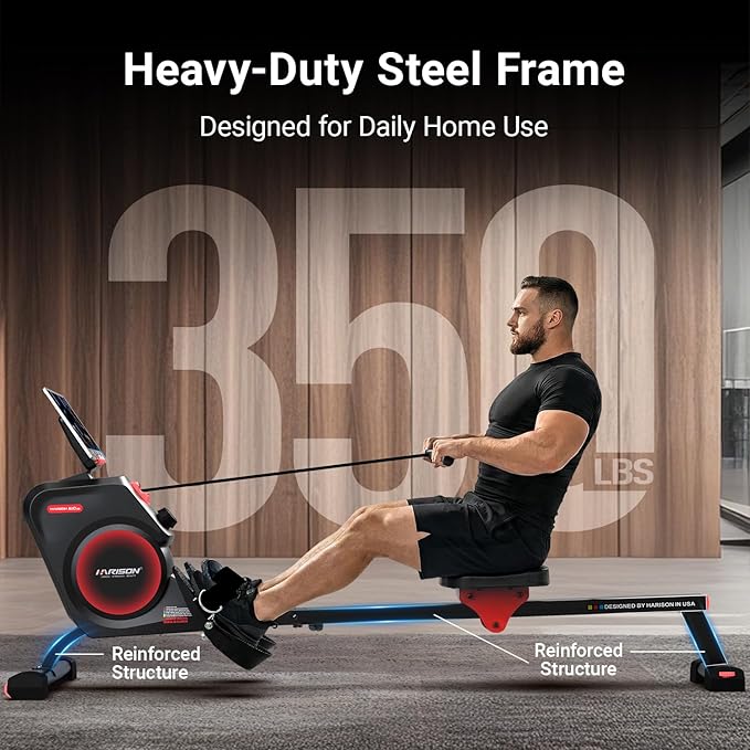 HARISON Magnetic Rowing Machine for Home Use, Quiet Indoor Rower & Home Fitness Exercise Equipment with Adjustable Resistance, App Compatible LCD Monitor