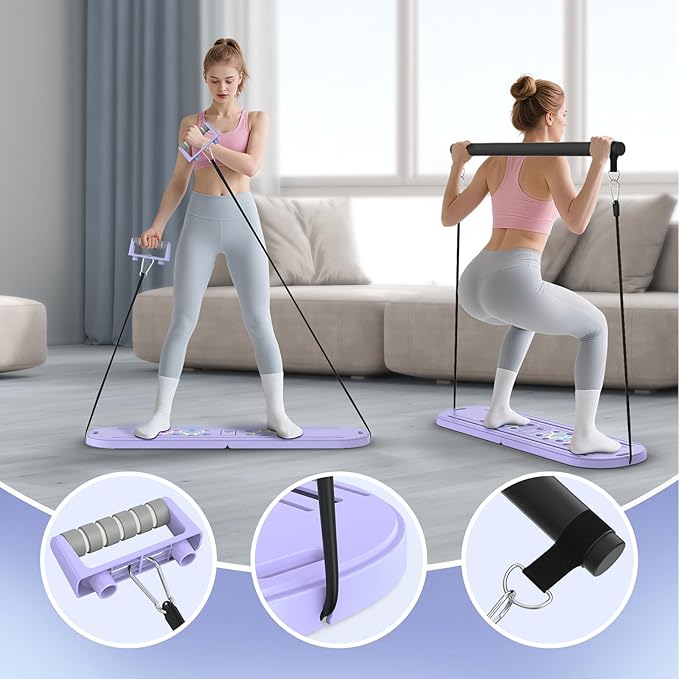 Pilates Board Pilates Reformer Set for Women, 7 in 1 Foldable Pilates Equipment with Timer, Portable Pilates Machine for Home Workout, Fitness, Exercise, Ab, Core