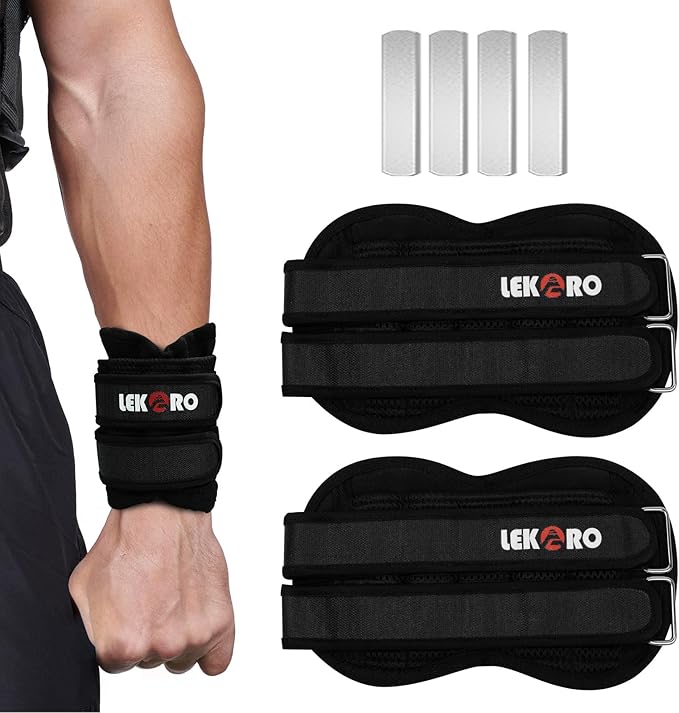 Ankle Weights Wrist Weights for Men Women, 1 Pair Adjustable Removable Steel Weighted Plates Arm Leg Weights for Walking Running Pilates, Fitness Weights