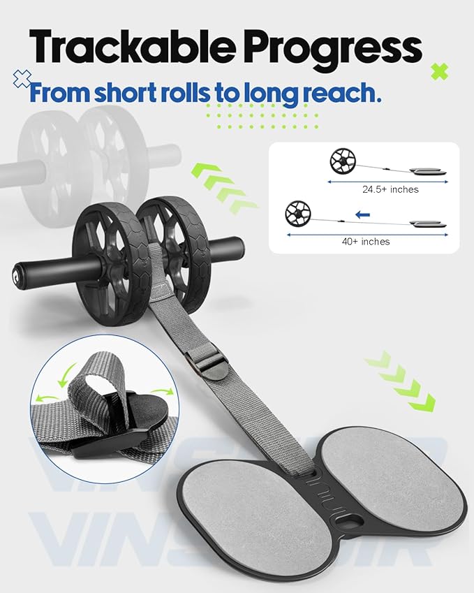 VINSGUIR Ab Roller Wheel for Beginners to Pros, Ab Roller with Adjustable & Detachable Resistance Band, Core Workout Equipment for Home Gym, Abdominal Wheel with Exercise Guide and Knee Pad, Men Women