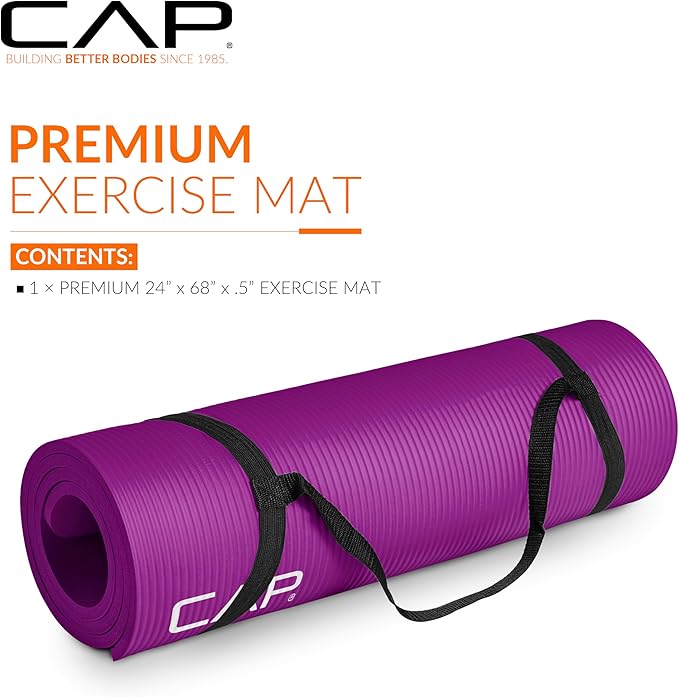 CAP Barbell 1/2-Inch High Density Exercise Yoga Mat with Strap | Multiple Options