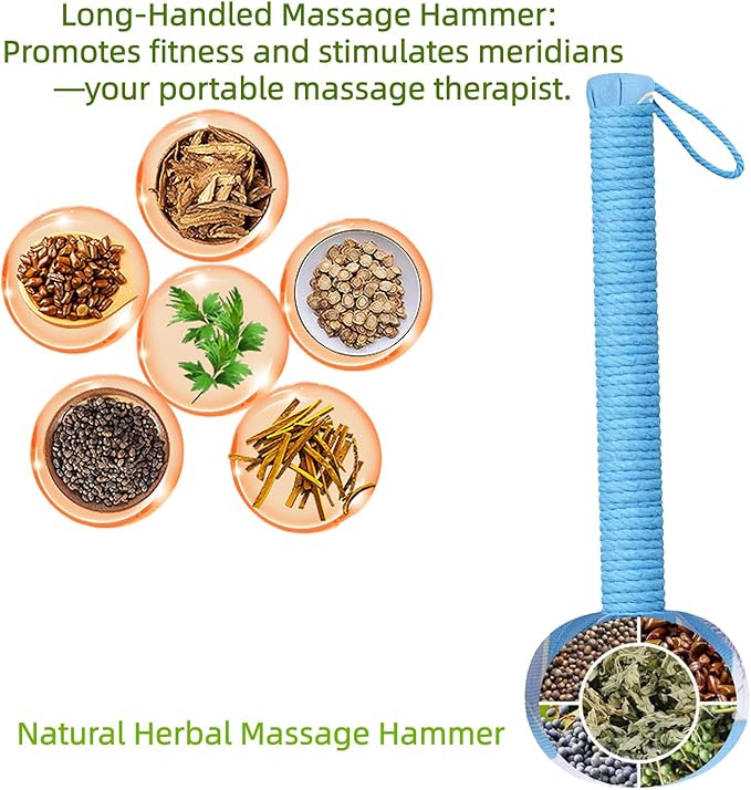 Mugwort Massage Hammer, Massage Tools，Finger Massager. Back, Shoulder & Body - Handheld Percussion Therapy Tool with US Design Patent (Sky Blue)