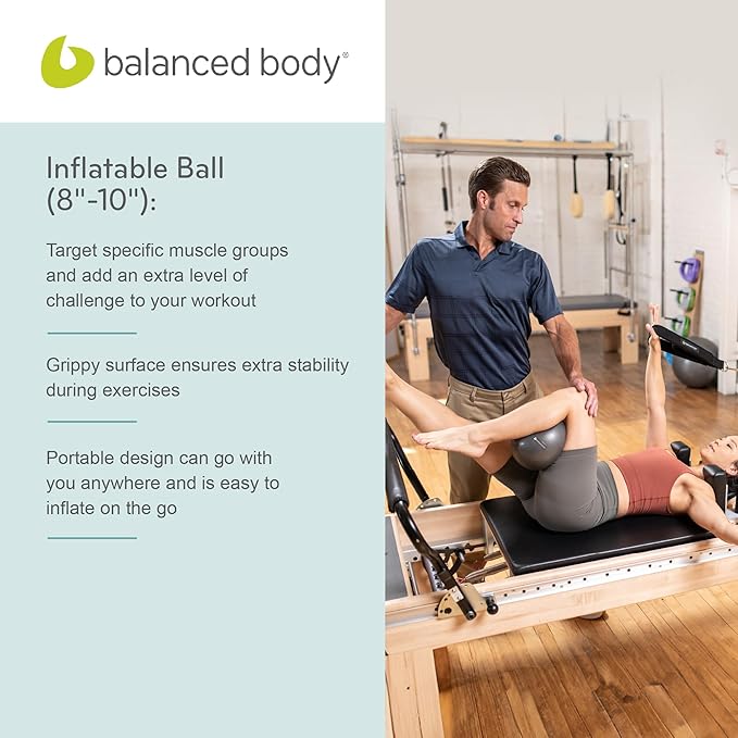 Balanced Body Inflatable Ball, Exercise Ball for Stability, Core Strengthening, and Fitness, Pilates Equipment for Home Gym or Studio Use, 8 Inches to 10 Inches, Storm Gray
