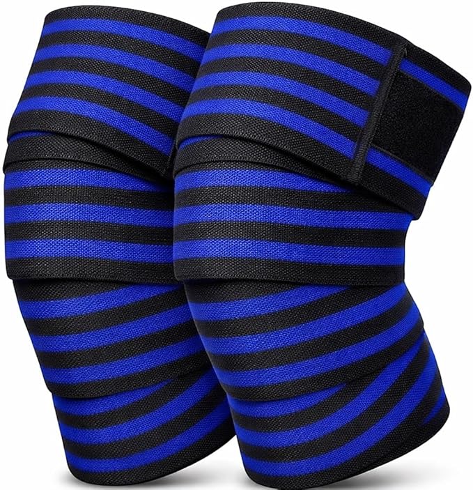 Knee Wraps for Weightlifting Bodybuilding Deadlifting and Squats, Black and Red Striped, 72 Inches Length, Gym Fitness Workout Support, Pair