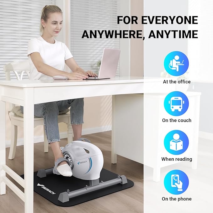 Under Desk Bike Pedal Exerciser, Quiet Magnetic Mini Exercise Bike with MERACH App for Arm, Leg Recovery, Physical Therapy, Smooth Foot Desk Cycle