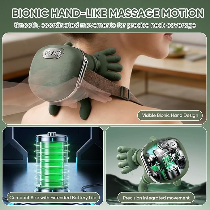 Bionic Neck Massager with Adjustable Heat, Portable Deep Tissue 4D Kneading Electric Shoulder Massager, Compact Design with Soft Silicone Massage Heads for Relaxation and Comfort