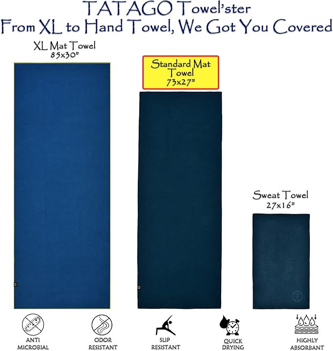 Tatago Yoga Mat Towel Non Slip for Hot Yoga. Our Hot Yoga Towel is Thicker, More Absorbent, and a Perfect Hot Pilates Mat Towel. 400GSM Microfiber Quick-Dry!