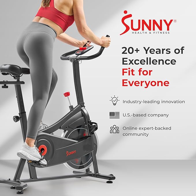 Sunny Health & Fitness Smart Magnetic Cycling Bike with Free SunnyFit App Connection, Stationary Indoor Cardio Exercise Equipment