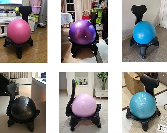 CMYUN Yoga Ball Chair Office Ergonomic Ball Chair, Workout Yoga Ball Seat for Adults Kids, Relieve Back Pain Birthing Balls, Chair with Wheels & Back Support
