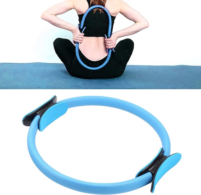 Drfeify Yoga Ring, Portable Lightweight Pilates Ring for Full Body Workout, Exercise Circle with Non-Slip Grip for Women Men Seniors Home Travel Gym (Blue)