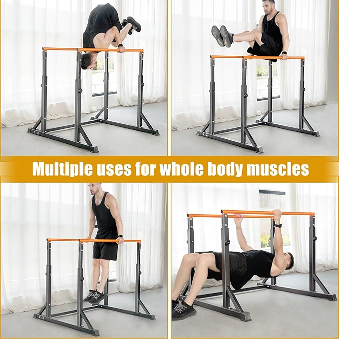 Bongkim Dip Bar, Heavy Duty Dip Station with 7 Height Levels, 800lbs Adjustable Parallel Bars for Tricep Dips Pull-Ups L-Sits Calisthenics Exercises Strength Training for Home Gym Outdoor
