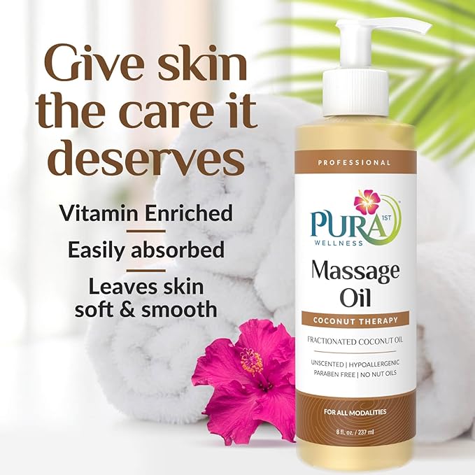 Coconut Therapy 8 Fl oz Massage Oil, Coconut Oil, Professional, Massage Therapy, Deep Tissue, Unscented, Natural Ingredients, Skin Hydrating, Moisturizing, Muscle Relief, for Bruising
