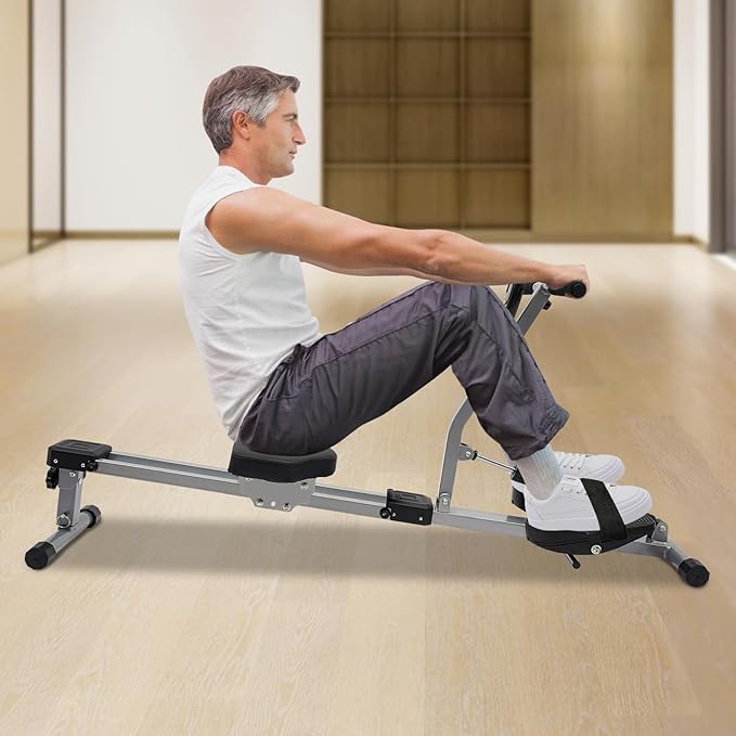Rowing Machine, Hydraulic Rower Machine for Home, Foldable Rowing Exercise Equipment with LED Meter, 12 Levels of Resistance, Height Adjustable, 264.55 lbs Weight Capacity for Home Gym Use
