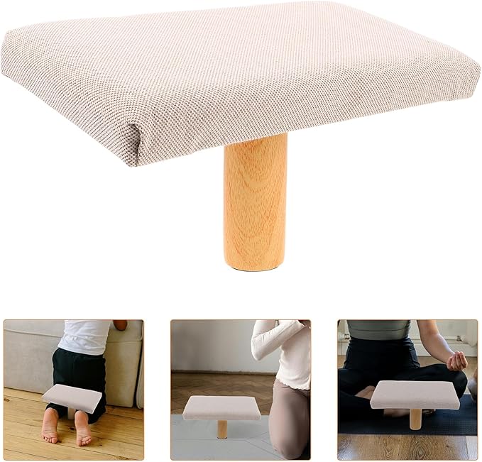 SUPVOX Bench Stool with Cushion Portable Prayer Stool Wooden Seat Beige Medium for Adults Over 150cm and Sitting Support