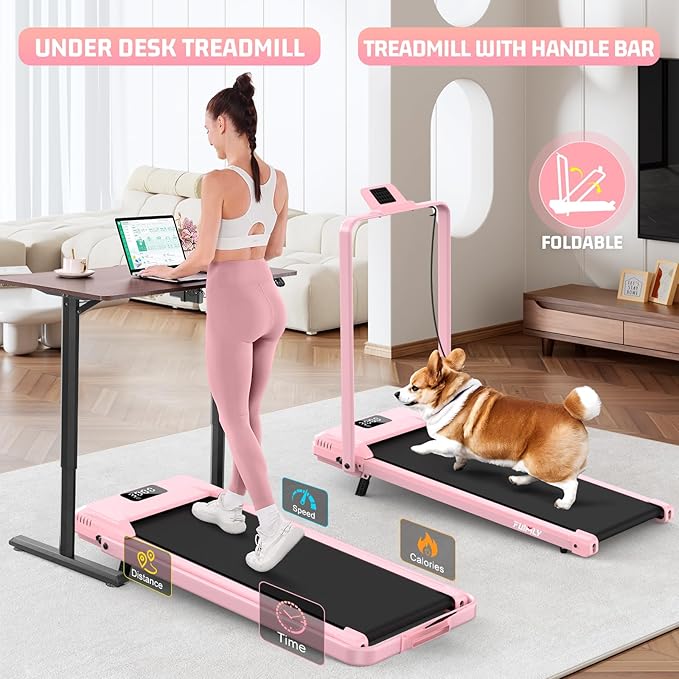 FUNMILY Upgrade Walking Pad Folding Treadmill with 12%/15% & Handle Bar, 3.5HP Foldable Under Desk Compact Treadmills for Home/Office/Gym, 400+lb Capacity, Shock Absorption
