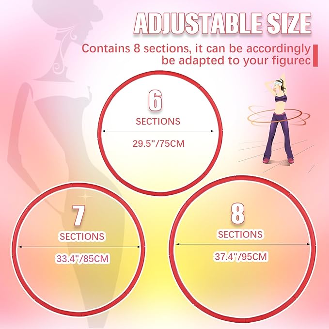 Exercise Fitness Hoop for Women 37 Inch Removable Adjustable Weighted Hoop Suitable for Adult Weight Loss and Home Fat Burning Exercise Workouts Gym