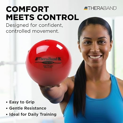 THERABAND Soft Weight, 4.5" Diameter, Weighted Balls for Baseball, Weighted Balls for Softball, Hand Held Ball Shaped Isotonic, Shoulder Strength, Rotator Cuff & Throwing Trainer, Red, 3.3LB