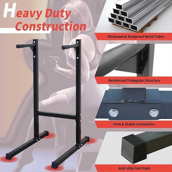 Adjustable Height Dip Bar Station, Heavy Duty Dip Station for Home Gym,Multi-function Dip Station Pull Up Bar Full Body Strength Training Workout Fitness Equipment for Tricep Dips