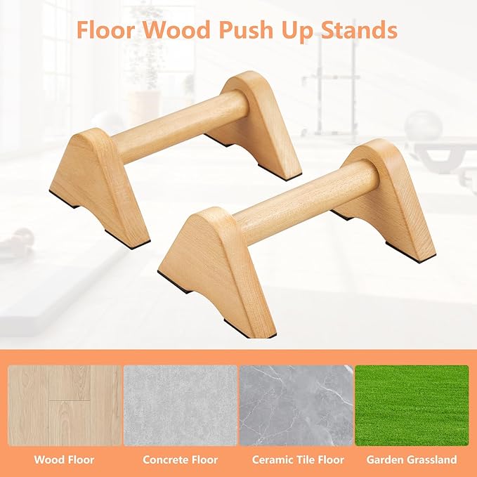 Solid Wood Calisthenics Parallettes Bars Push up Handles 1 Pair, Strength Training Pushup Stands, Parallel Pushup Handstand Bars for Home Gym Workout