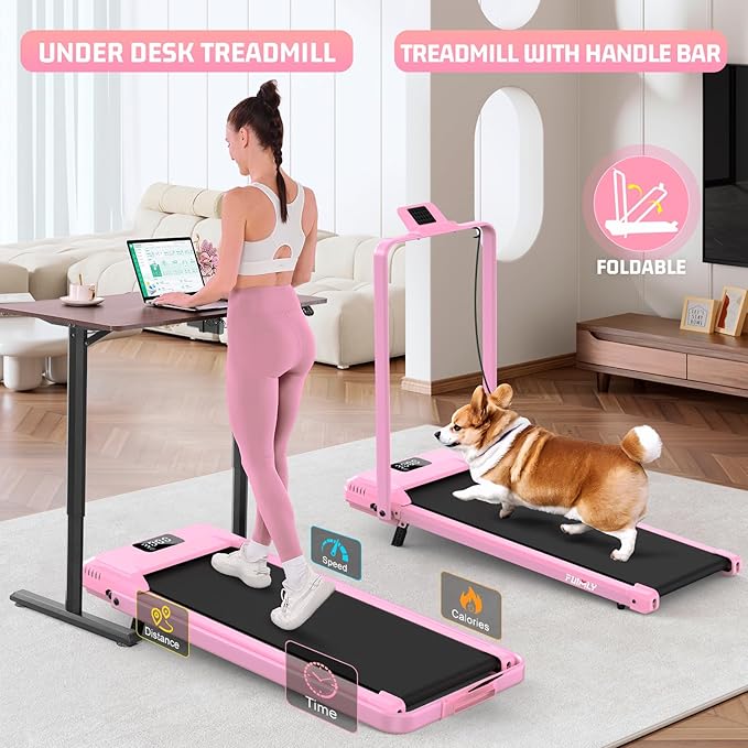 FUNMILY Upgrade Walking Pad Folding Treadmill with 12%/15% & Handle Bar, 3.5HP Foldable Under Desk Compact Treadmills for Home/Office/Gym, 400+lb Capacity, Shock Absorption