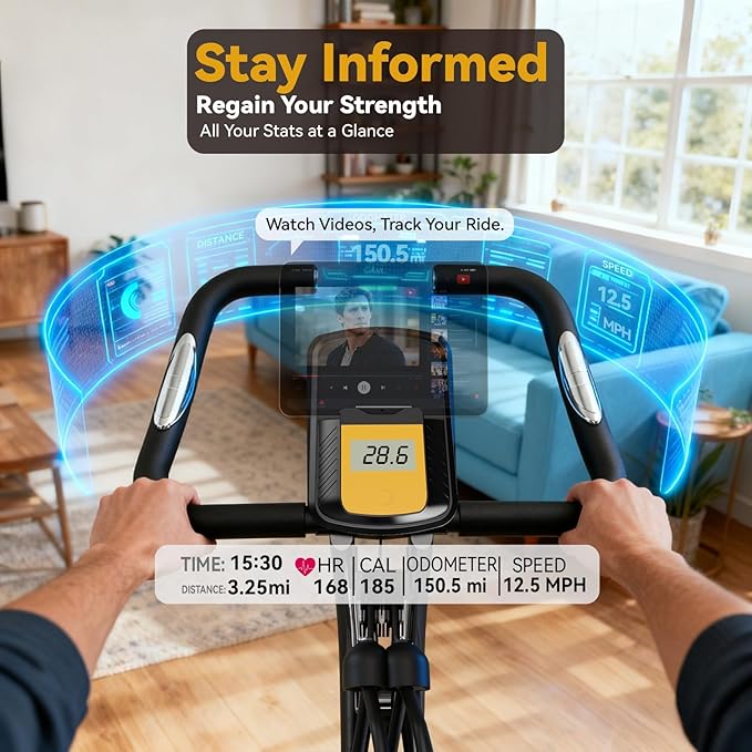 Foldable Exercise Bike Stationary Bikes for Home, 5 IN 1 Indoor Workout Bike, Cycling Bike with 16-Level Quiet Magnetic Resistance, 6.6 LBS Flywheel and 300LBS Capacity for Senior and Home Workout