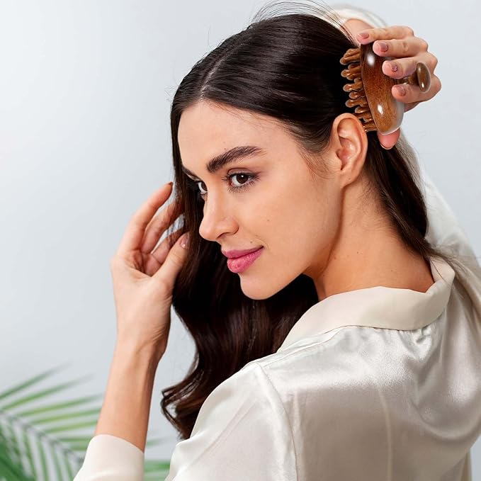 Wooden Scalp Massager & Hair Scrubber - Manual Head Massager with Sandalwood for Scalp Care, Portable Handheld Hair Growth Tool, Comfier Scalp Relaxation Brush for Stress Relief & Spa(Two-Piece Set)