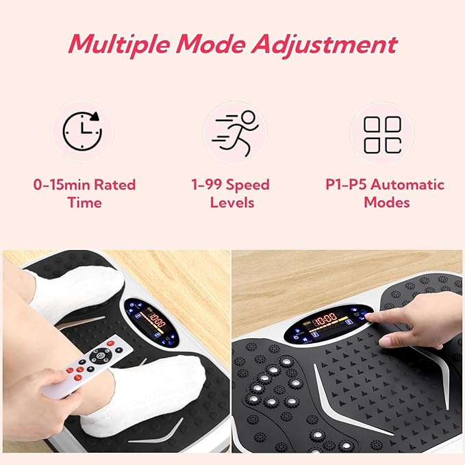 TLSUNNY Vibration Plate,3D Shake Board,Power Workout Platform,Full Body Shaping,Weight-Loss Exercise Machine for Lymphatic Drainage,W/2 Resistance Bands, Acupressure Foot Pedal&Remote Control