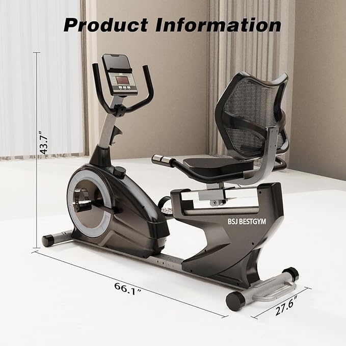 Recumbent Exercise Bike for Home, Magnetic Staionary Bike for Seniors/Adults with Adjustable Seat, 8-level Resistance, 350LB Capacity, LCD Monitor & Pulse Sensors