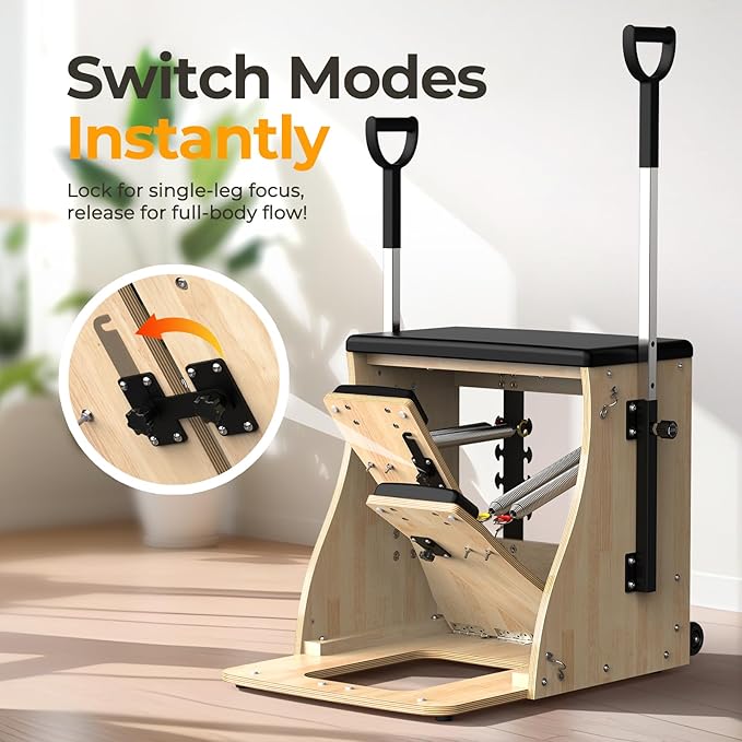 Pilates Chair with Handles, Upgrade Split Pedals & Resistance Bands - Professional Adjustable Fitness Chair for Home, Studio & Gym Use - Customizable Resistance Levels
