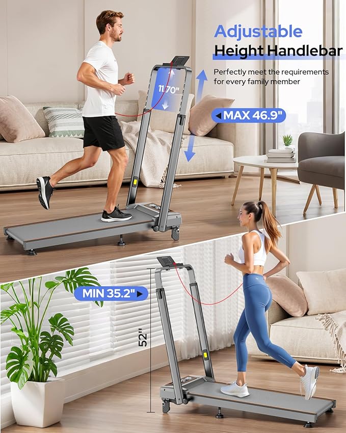 Treadmill Walking Pad with 12% Incline & Height Adjustable Handle Bar, Trisomy 4 in 1 Walking Pad with Handle Bar, 350LBS Foldable Walking Pad Treadmill with Incline for Home, 3.5HP Small Treadmills