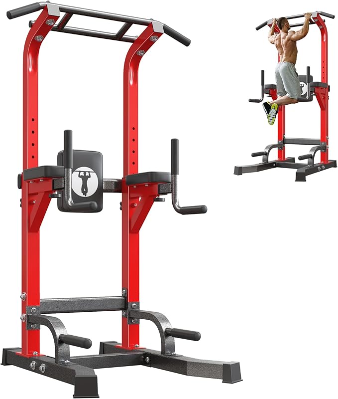SogesPower Multi-Function Power Tower Pull Up Bar Station Pull Up Dip Station for Home Gym, 10-Level Adjustable Height Pull Up Bar Stand Dip Bar Strength Training Workout Equipment