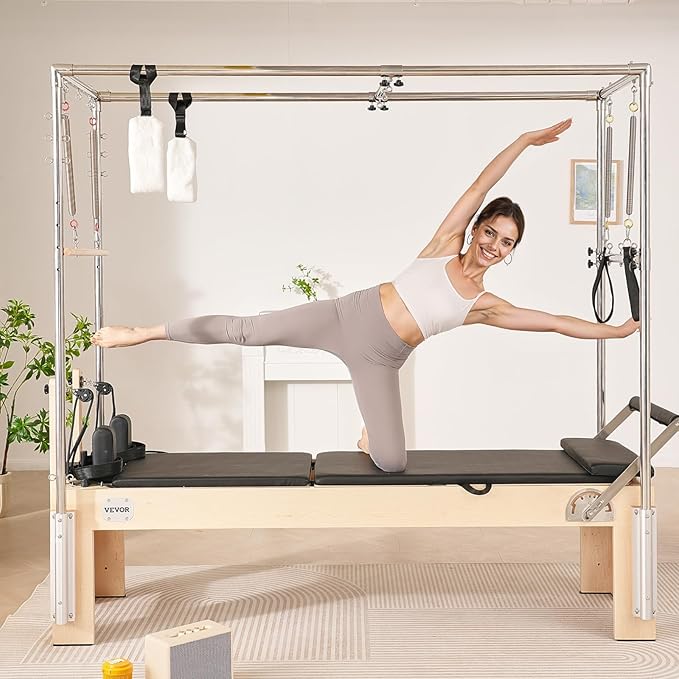 VEVOR Pilates Reformer Machine, Pilates Workout Equipment for Home Gym Studio Use, Pilates Reformer with Sitting Box and Jumpboard，fit for Beginners & Advanced Users