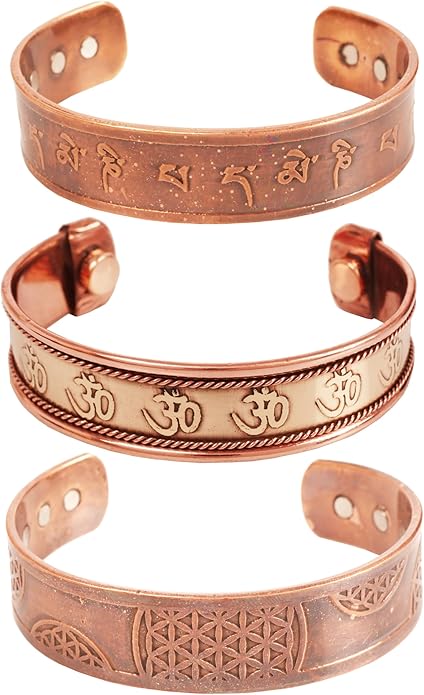 Touchstone copper bracelets | gift for men women |adjustable 100% pure solid real magnetic jewelry | handmade bracelet set combo | rope braided tibetan bangles.