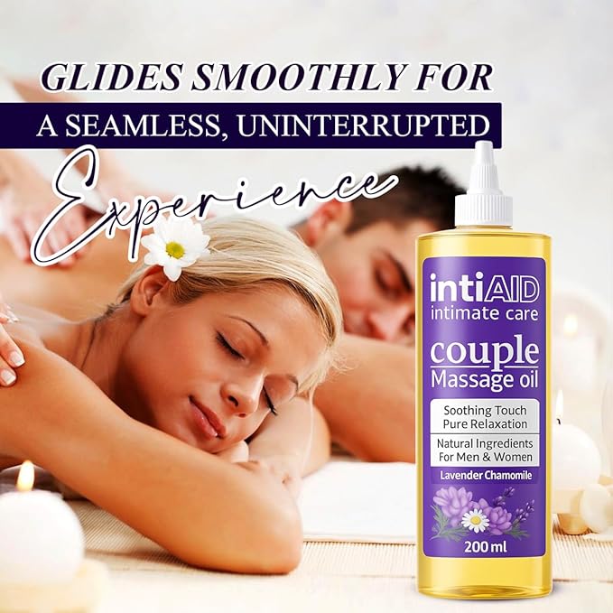 Couple Massage Oil with Lavender & Chamomile. Soothing Touch for Pure Relaxation during intimate moments. Nourishing Natural Ingredients like Almond Oil & Vitamin E - 7 Fl Oz