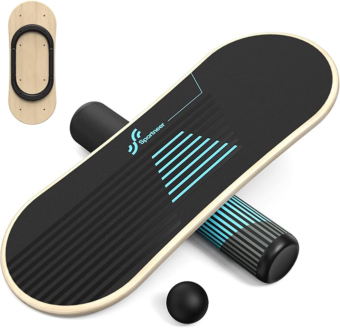 Sportneer Balance Board - 7 Modes Surf Balance Board Trainer with Adjustable Stoppers with Resistance Band Bar, Sportneer Detachable Workout Exercise Bar Handles for All Kinds Resistance Bands