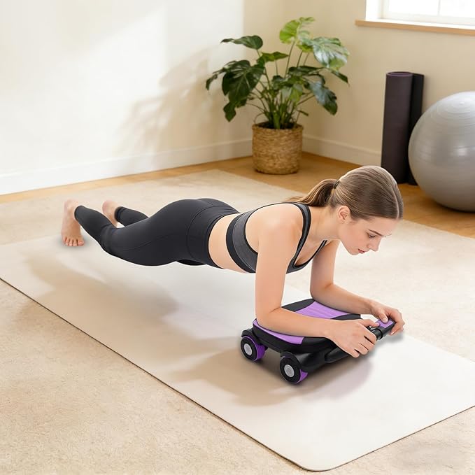 AB Roller Wheel, 4 Wheel Elbow Support Abdominal Roller, Abdominal Fat Burning Weight Loss Core Training Equipment for Home, Gym