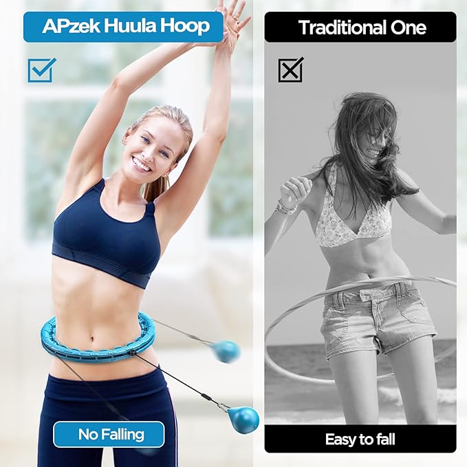 Weighted Exercise Hoop Plus Size, 32 Detachable Knots for Adults & Beginners, 2 in 1 Abdomen Fitness Massage Non Fall Smart Hooola Hoop with Auto Spinning Ball