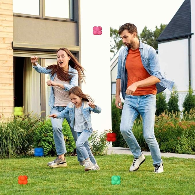 6 Pcs Hexagonal Silicone Reaction Balls for Agility Training, Hand Eye Coordination and Reflexes, Fitness Exercise for Home and Outdoor Sports