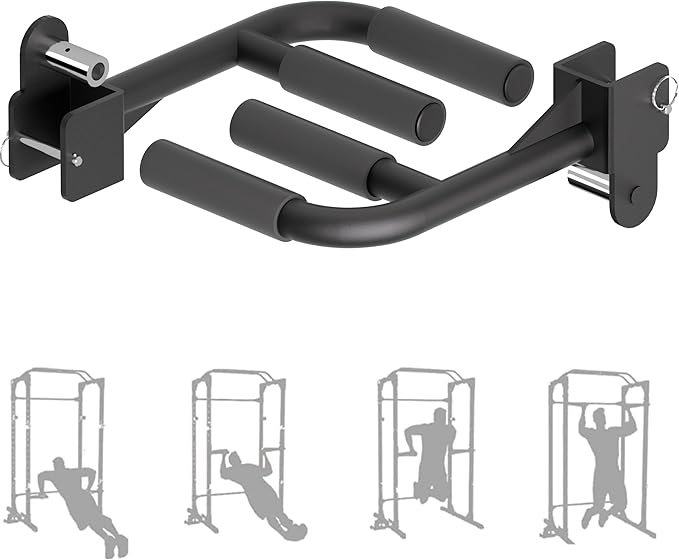 Muti-Grip Dip Bars Attachment for Power Cage with 5/8" or 1" Hole, Non-Slip Wide & Narrow Grip Dips Double Handles, 600 lbs Capacity, Squat Rack Attachment for Dips, Inverted Rows, Push-Ups