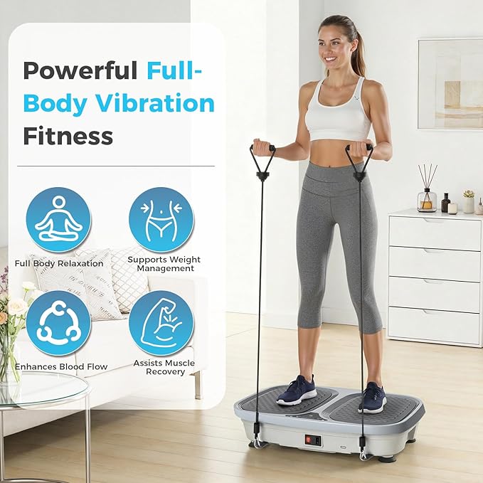 OLIXIS Vibration Plate Exercise Machine with 9 Auto Modes, Full Body Workout Vibrating Platform with LED Touch Screen & Pull Ropes for Weight Loss, Home Gym Fitness Equipment for Women Men