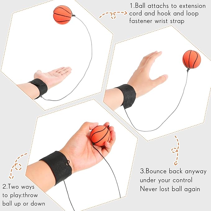 Skylety Wrist Return Ball Wrist Band Ball on a String 2.48 Inch Rubber Rebound Sport Bouncy Basketball Baseball Soccer Wristband Toy for Exercise and Children or Adult Exercise for Fun