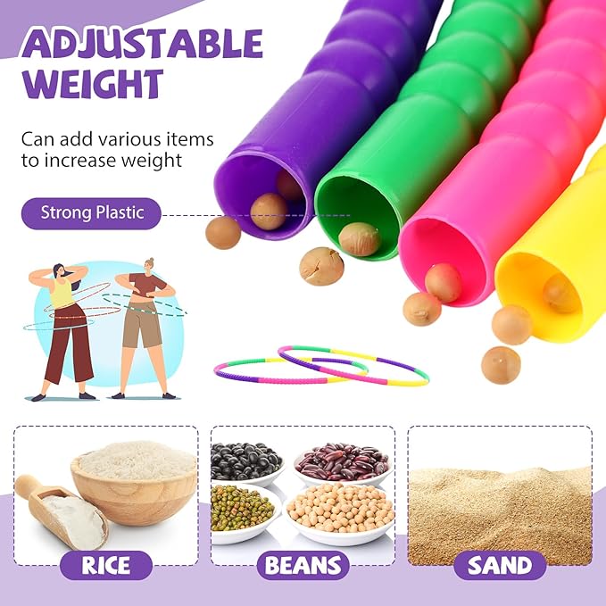 HyDren 16 PCS Detachable Hoop and Jump Rope Set Include 8 Soft Beaded Skipping Rope and 8 Adjustable Size Length Plastic Hoops for Party Game, Playing Exercise Fitness Equipment, Dog Agility Equipment