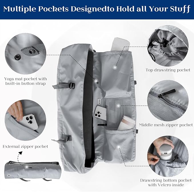 Tumaz Yoga Mat Bag | Padded Adjustable Shoulder Strap | Fits Up to 26" Mats | Multi-Pocket Storage for Essentials | Heavy-Duty G-Hook Closure | Lightweight & Durable for Yoga, Pilates & Fitness