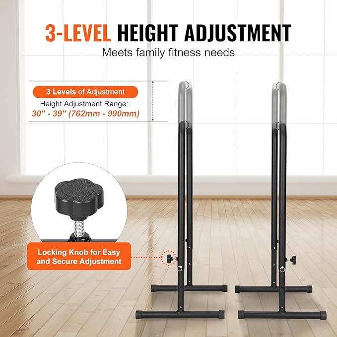 Happybuy Dip Bars, 440 lbs Capacity, Heavy-Duty Adjustable Height Dip Stand for Fitness Workouts, Stabilizer Parallette Push-Up Stand, Parallel Bars for Strength Training at Home Gym